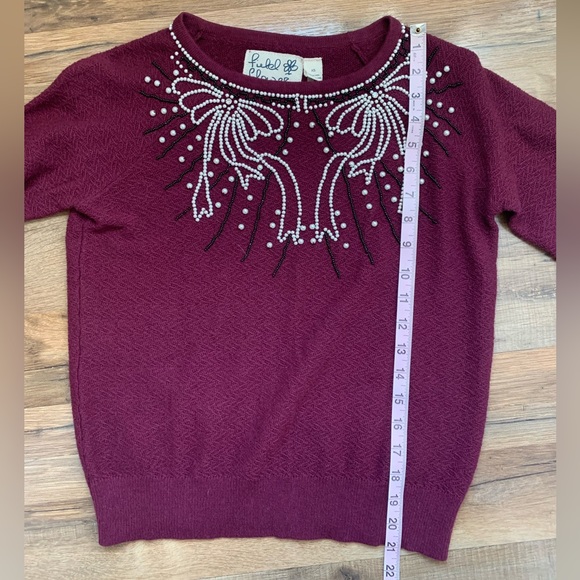 Anthropologie Field Flower Pearled Bow Embellished Sweater Size-XS - Picture 6 of 13